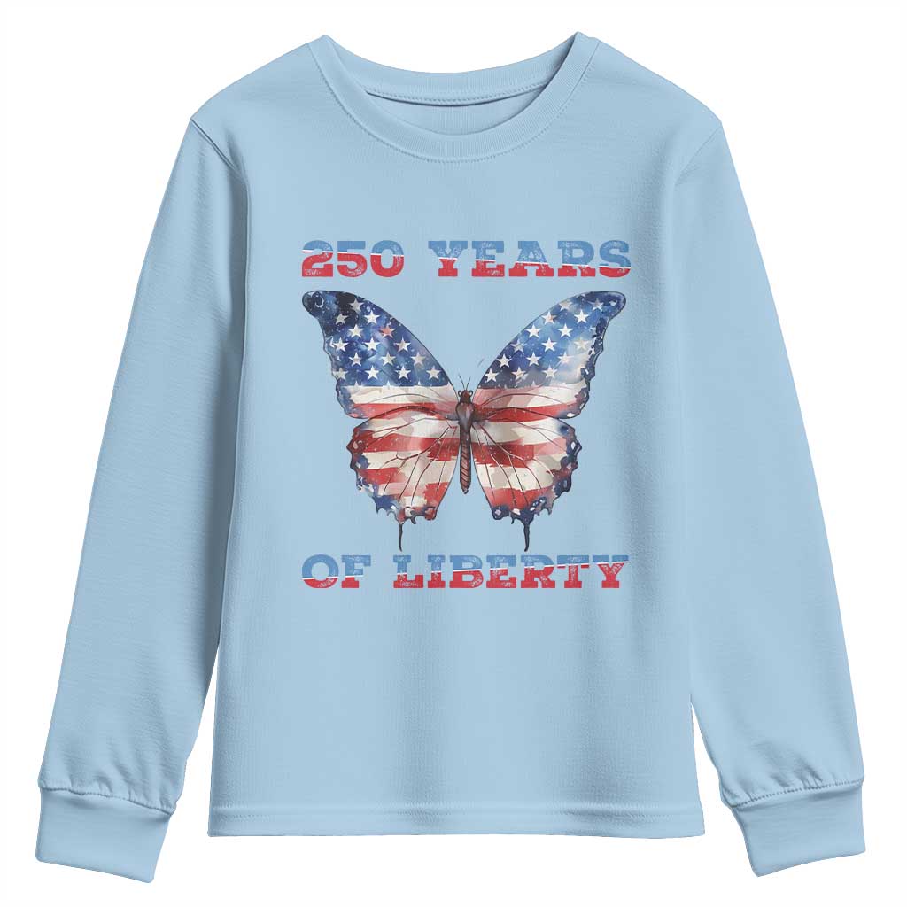 Patriotic Butterfly Youth Sweatshirt 250 Years Of Liberty TS12 Light Blue Print Your Wear