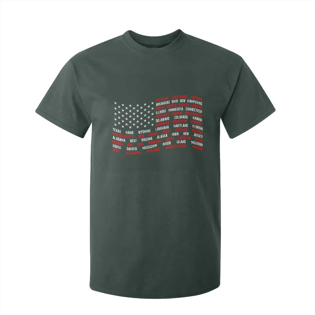Vintage American Flag 50 States T Shirt For Kid Patriotic Gift TS12 Dark Forest Green Print Your Wear
