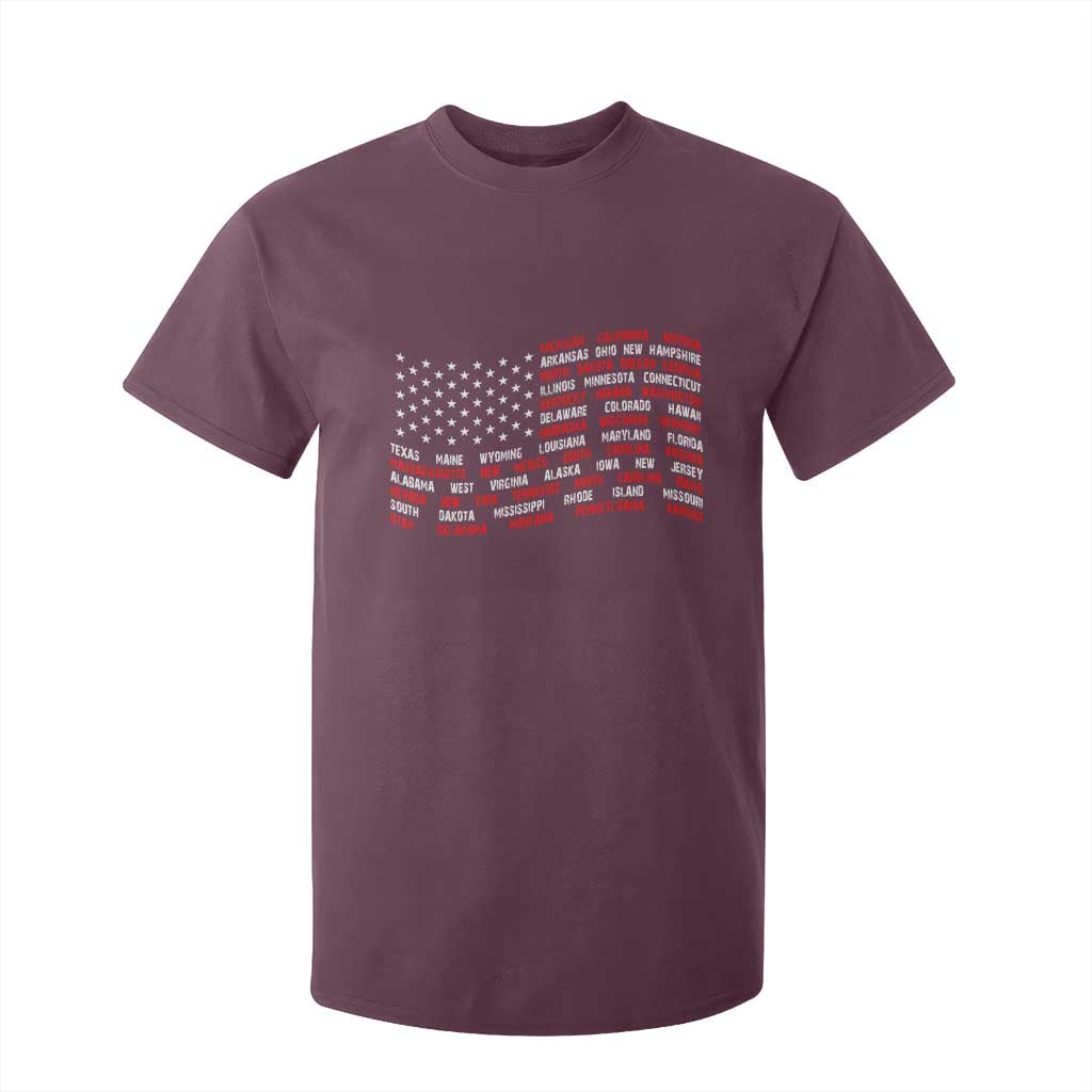 Vintage American Flag 50 States T Shirt For Kid Patriotic Gift TS12 Maroon Print Your Wear