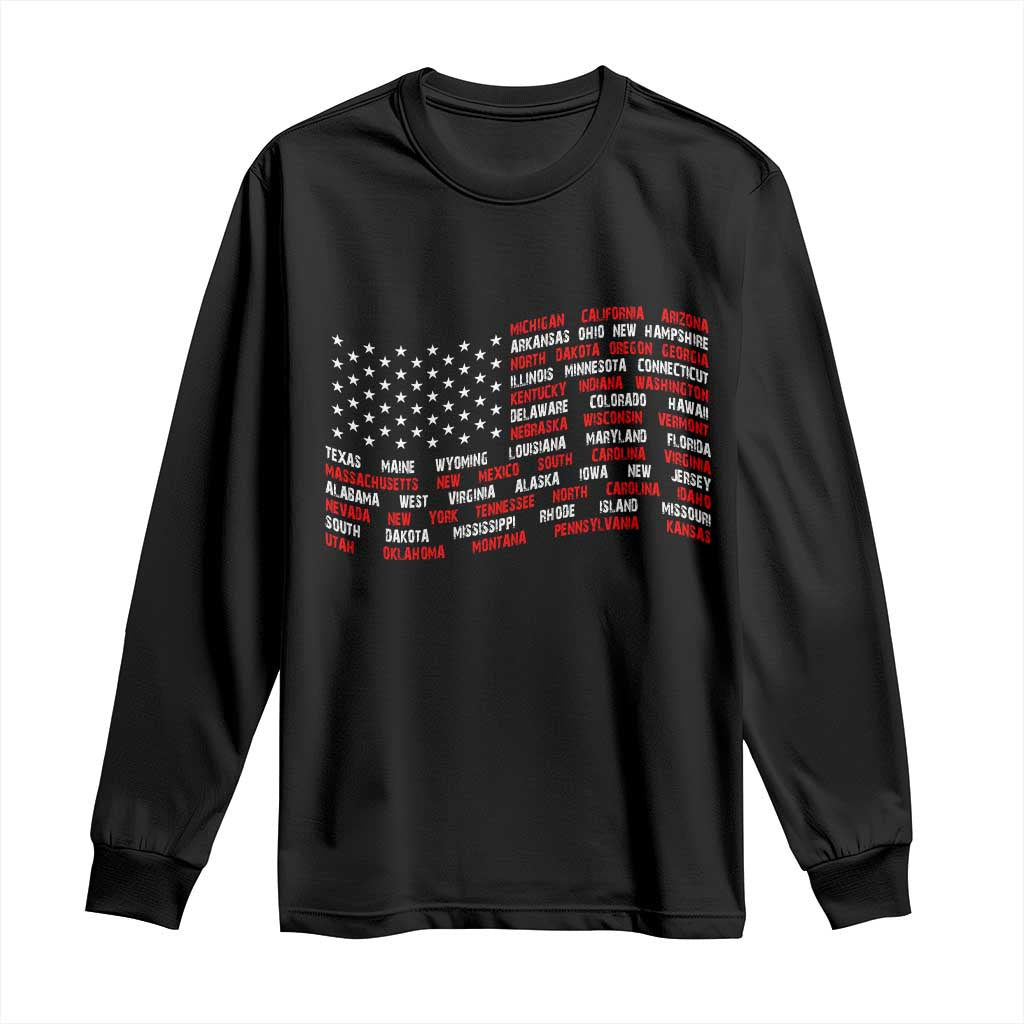 Vintage American Flag 50 States Long Sleeve Shirt Patriotic Gift TS12 Black Print Your Wear