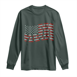 Vintage American Flag 50 States Long Sleeve Shirt Patriotic Gift TS12 Dark Forest Green Print Your Wear