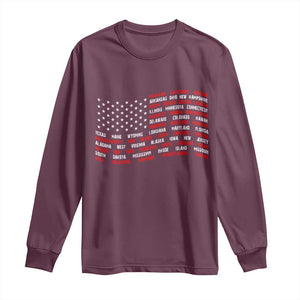 Vintage American Flag 50 States Long Sleeve Shirt Patriotic Gift TS12 Maroon Print Your Wear