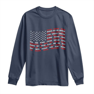 Vintage American Flag 50 States Long Sleeve Shirt Patriotic Gift TS12 Navy Print Your Wear