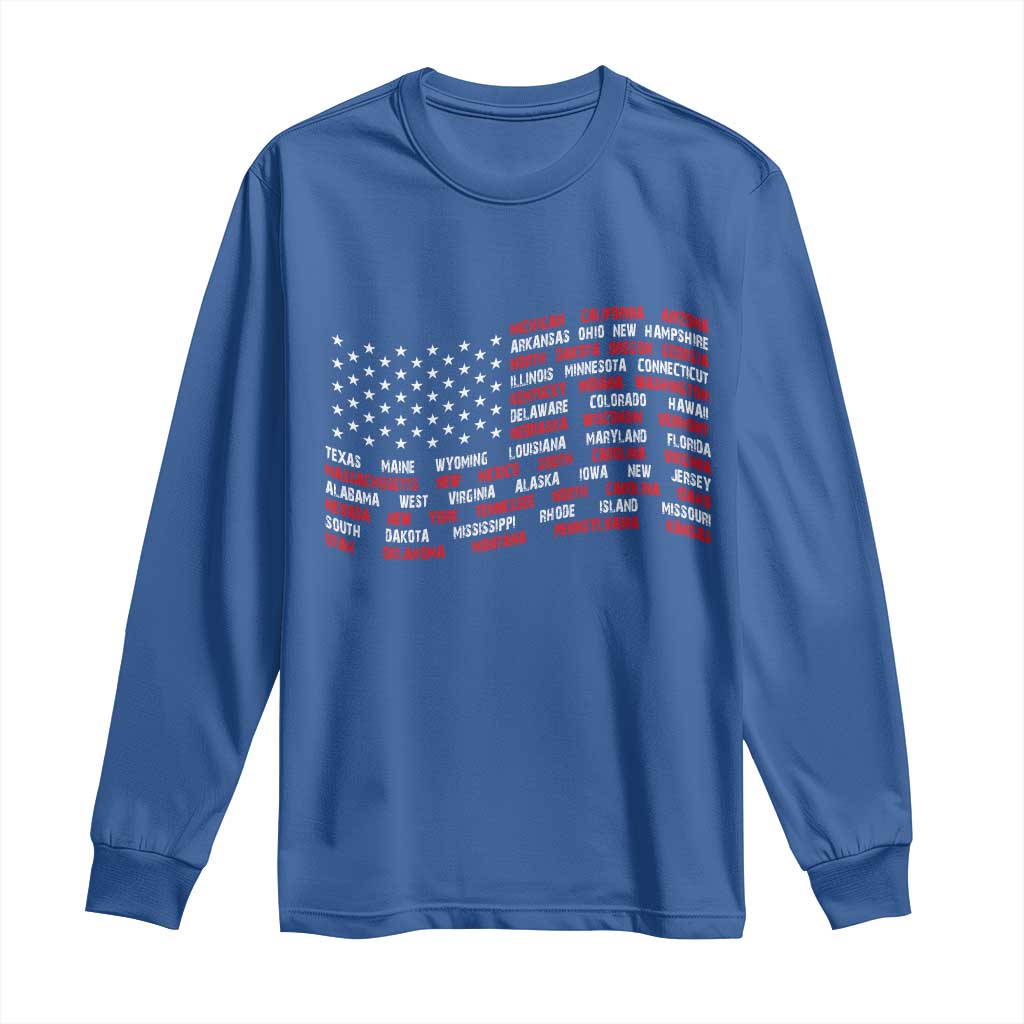 Vintage American Flag 50 States Long Sleeve Shirt Patriotic Gift TS12 Royal Blue Print Your Wear