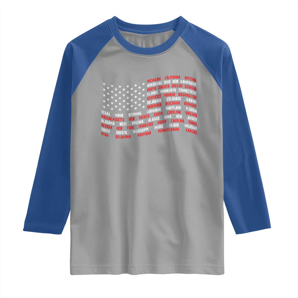 Vintage American Flag 50 States Raglan Shirt Patriotic Gift TS12 Sport Gray Royal Print Your Wear