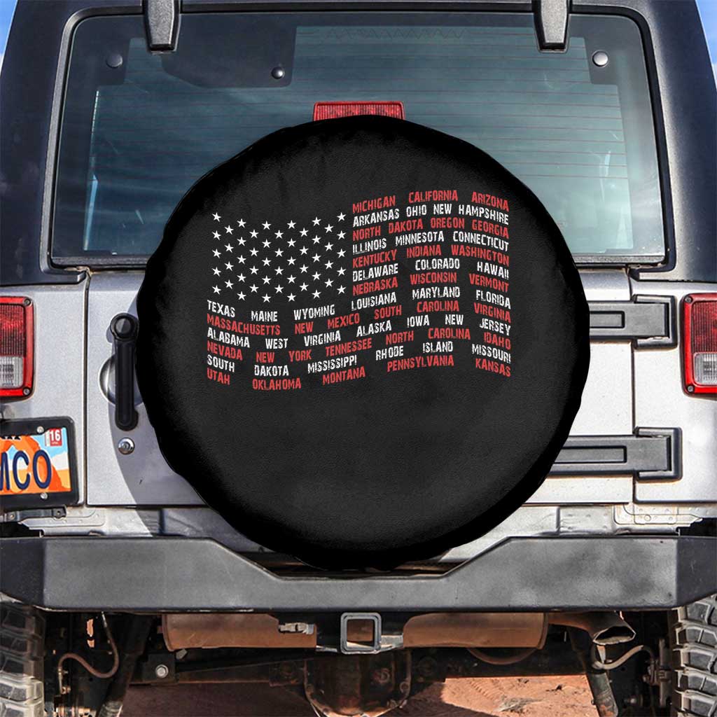 Vintage American Flag 50 States Spare Tire Cover Patriotic Gift TS12 No hole Black Print Your Wear