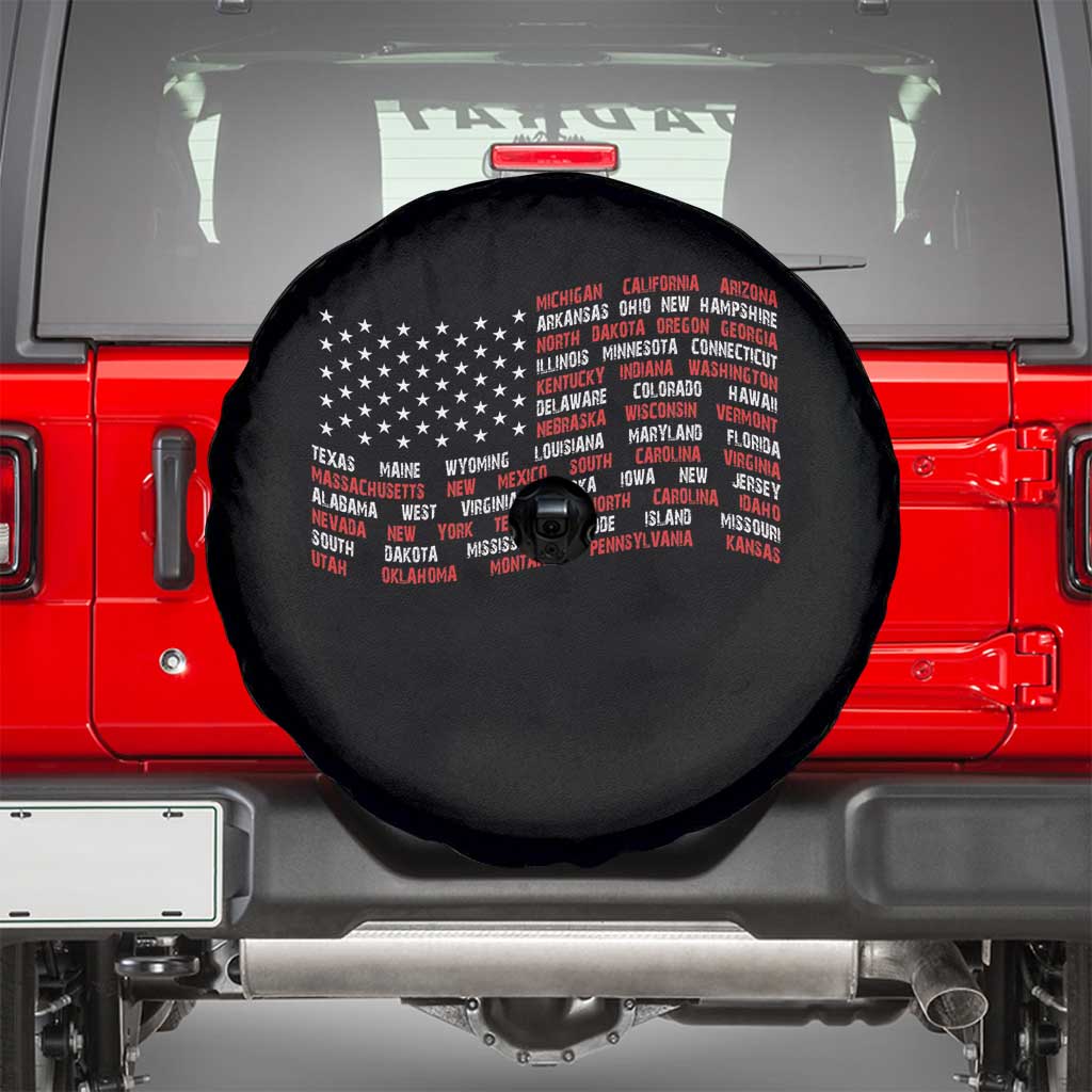 Vintage American Flag 50 States Spare Tire Cover Patriotic Gift TS12 Black Print Your Wear