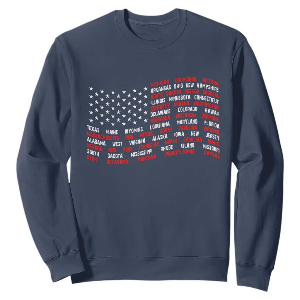 Vintage American Flag 50 States Sweatshirt Patriotic Gift TS12 Navy Print Your Wear