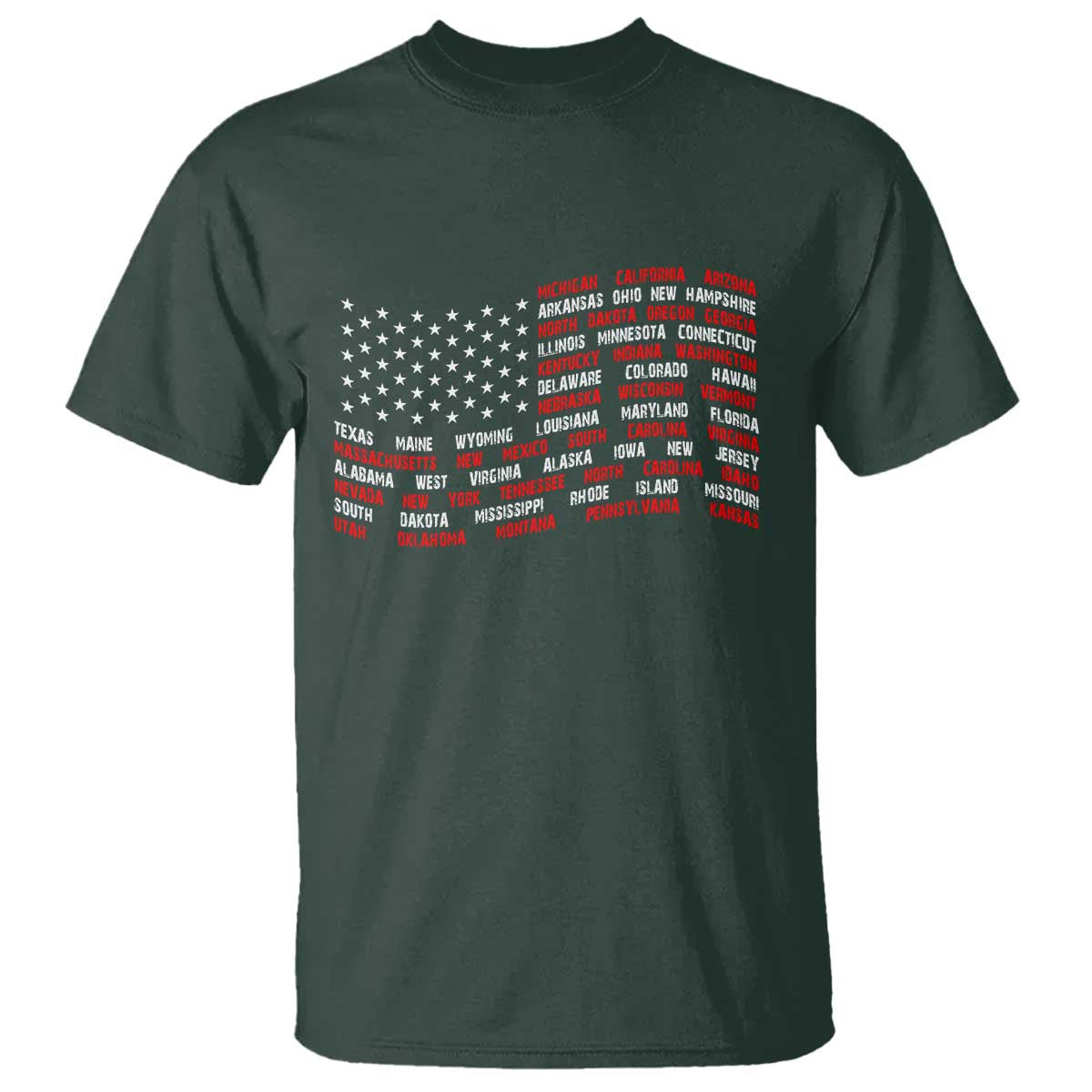 Vintage American Flag 50 States T Shirt Patriotic Gift TS12 Dark Forest Green Print Your Wear