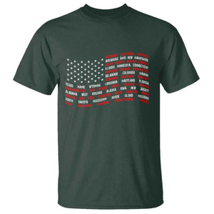 Vintage American Flag 50 States T Shirt Patriotic Gift TS12 Dark Forest Green Print Your Wear