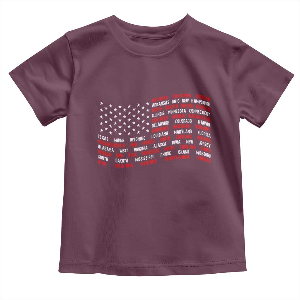 Vintage American Flag 50 States Toddler T Shirt Patriotic Gift TS12 Maroon Print Your Wear