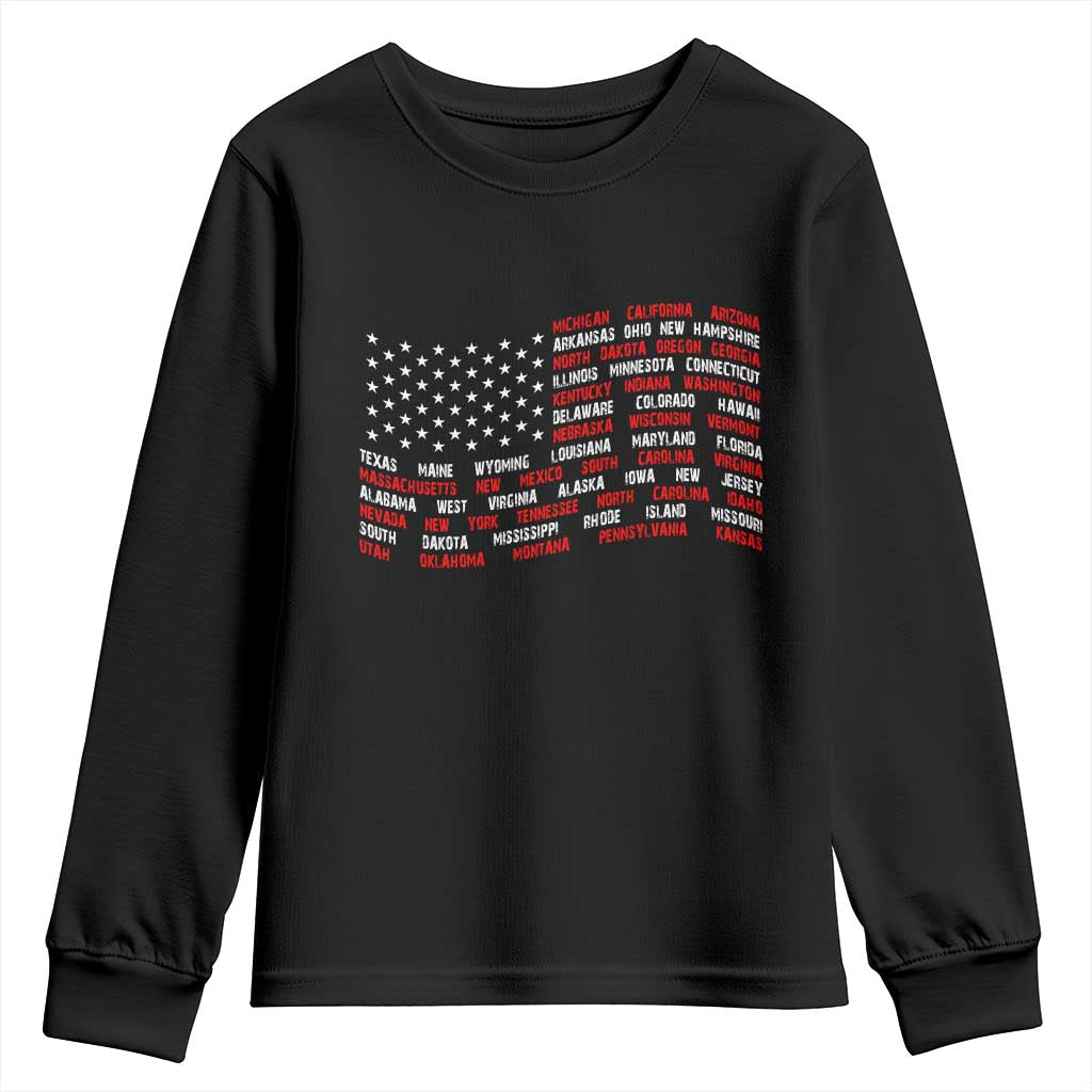 Vintage American Flag 50 States Youth Sweatshirt Patriotic Gift TS12 Black Print Your Wear