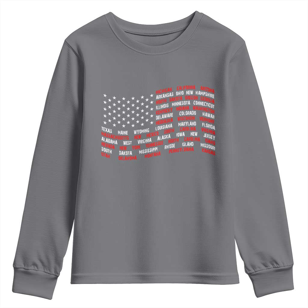 Vintage American Flag 50 States Youth Sweatshirt Patriotic Gift TS12 Charcoal Print Your Wear