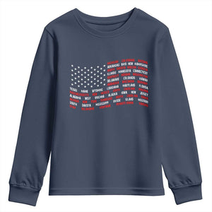 Vintage American Flag 50 States Youth Sweatshirt Patriotic Gift TS12 Navy Print Your Wear