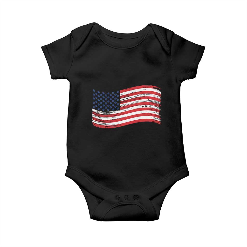 Vintage Patriotic American Flag Dog And Cat Paw Baby Onesie Gift For Pet Lover TS12 Black Print Your Wear