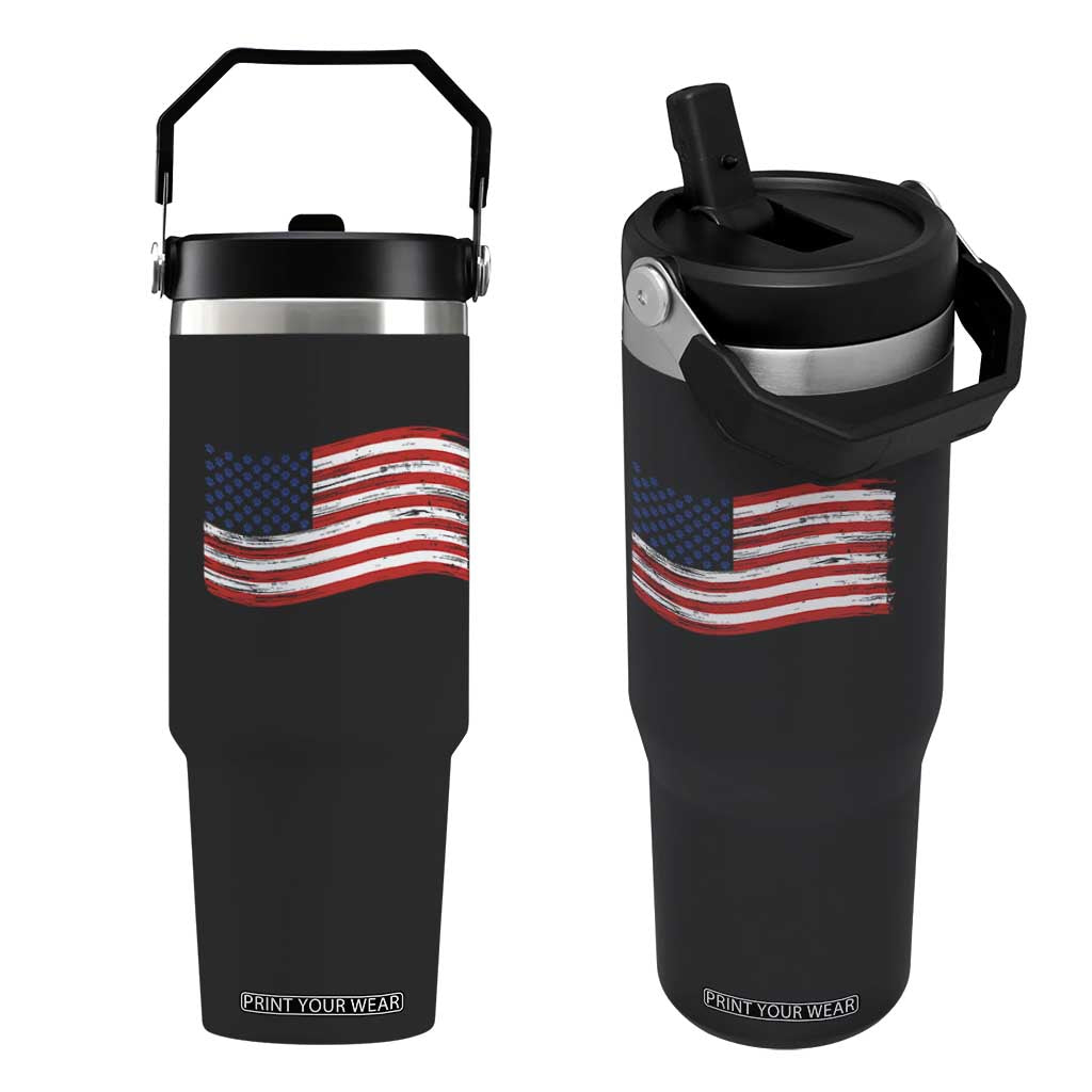 Vintage Patriotic American Flag Dog And Cat Paw Flip Straw Tumbler Gift For Pet Lover TS12 One Size: 30 oz Black Print Your Wear