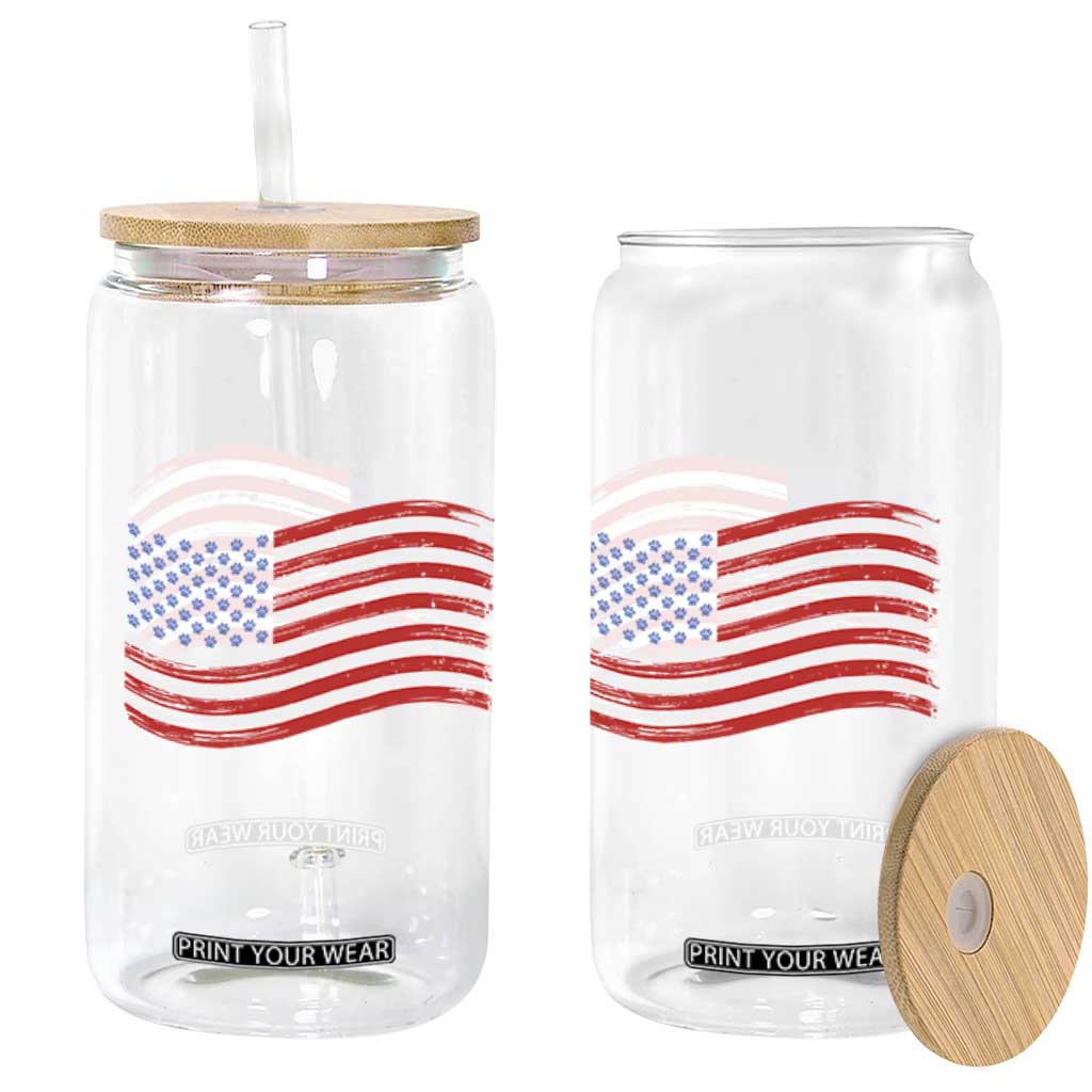 Vintage Patriotic American Flag Dog And Cat Paw Glass Can Gift For Pet Lover TS12 Print Your Wear