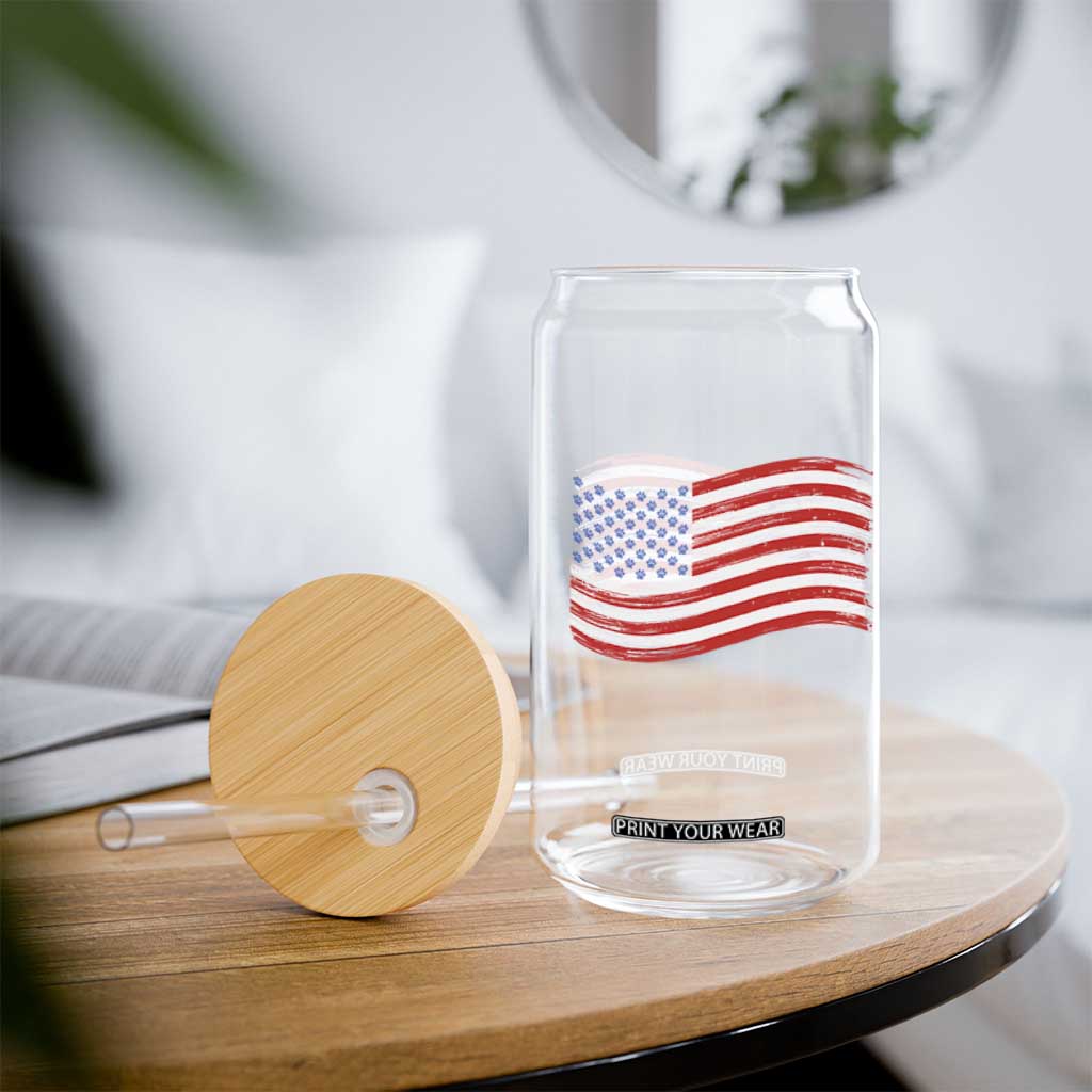 Vintage Patriotic American Flag Dog And Cat Paw Glass Can Gift For Pet Lover TS12 Print Your Wear