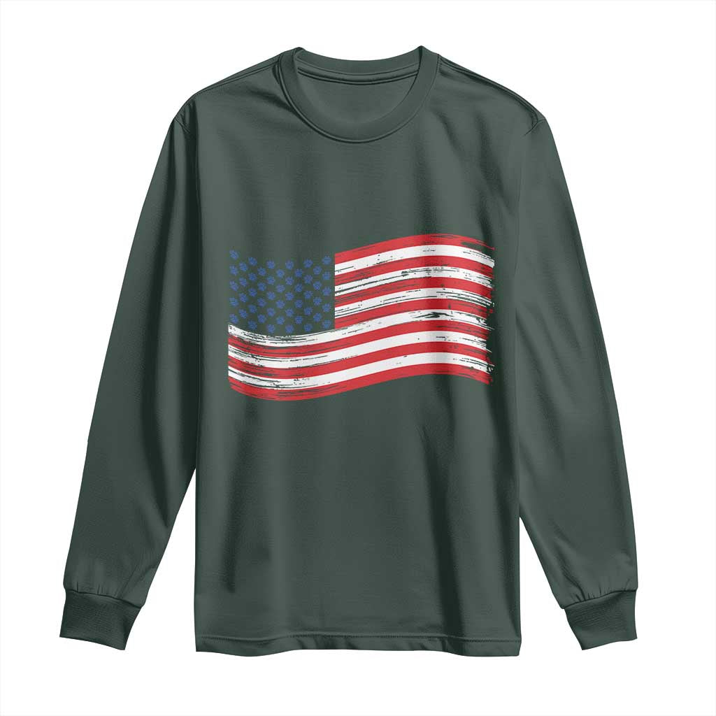 Vintage Patriotic American Flag Dog And Cat Paw Long Sleeve Shirt Gift For Pet Lover TS12 Dark Forest Green Print Your Wear