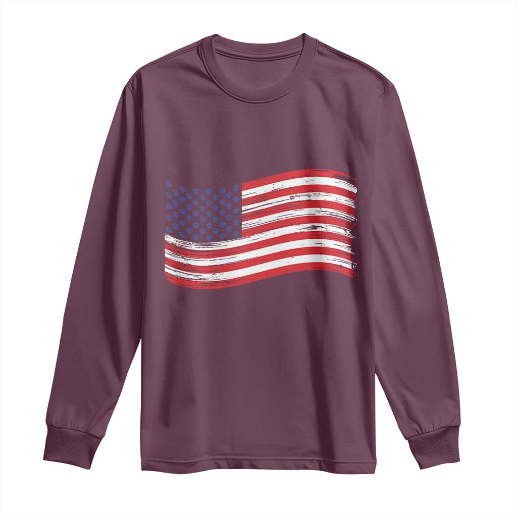 Vintage Patriotic American Flag Dog And Cat Paw Long Sleeve Shirt Gift For Pet Lover TS12 Maroon Print Your Wear