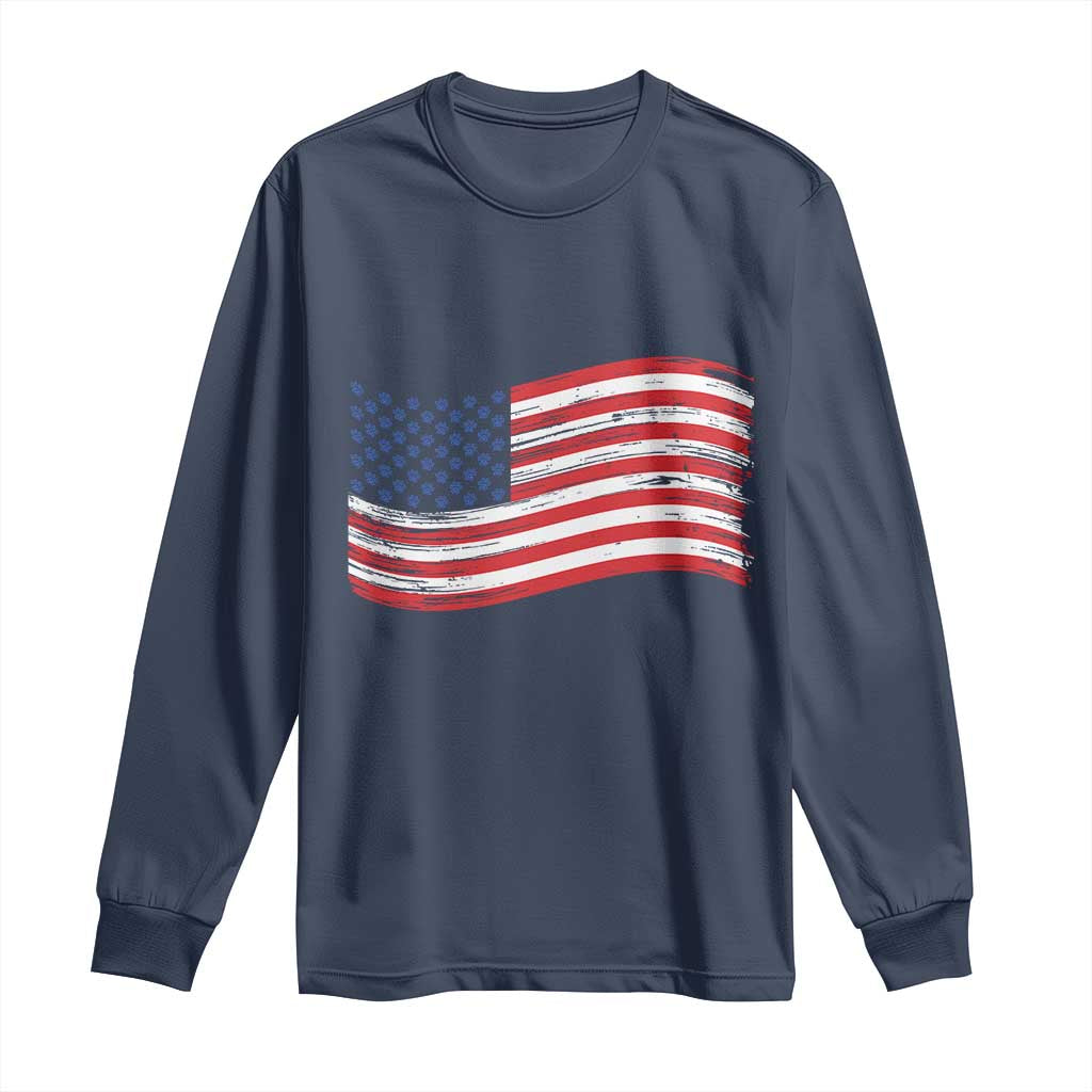 Vintage Patriotic American Flag Dog And Cat Paw Long Sleeve Shirt Gift For Pet Lover TS12 Navy Print Your Wear