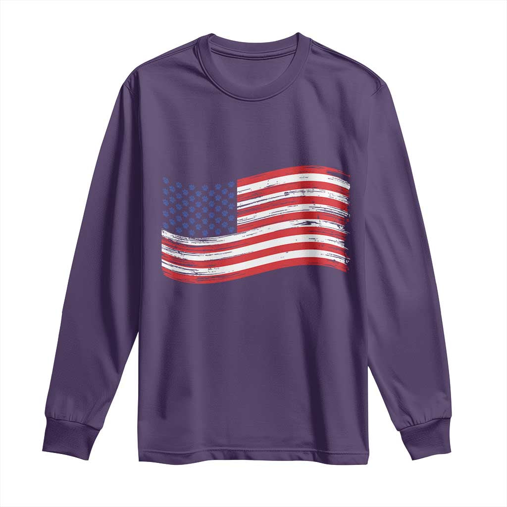 Vintage Patriotic American Flag Dog And Cat Paw Long Sleeve Shirt Gift For Pet Lover TS12 Purple Print Your Wear