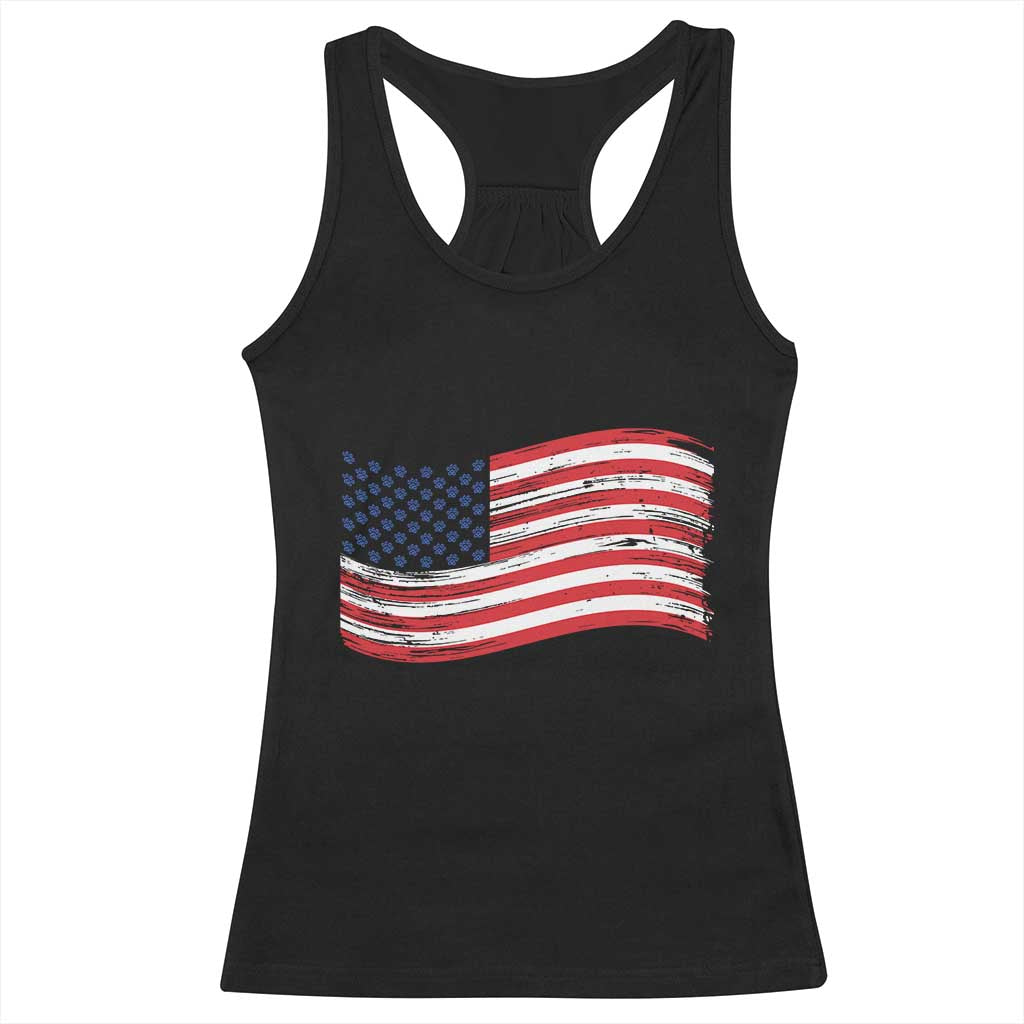 Vintage Patriotic American Flag Dog And Cat Paw Racerback Tank Top Gift For Pet Lover TS12 Black Print Your Wear