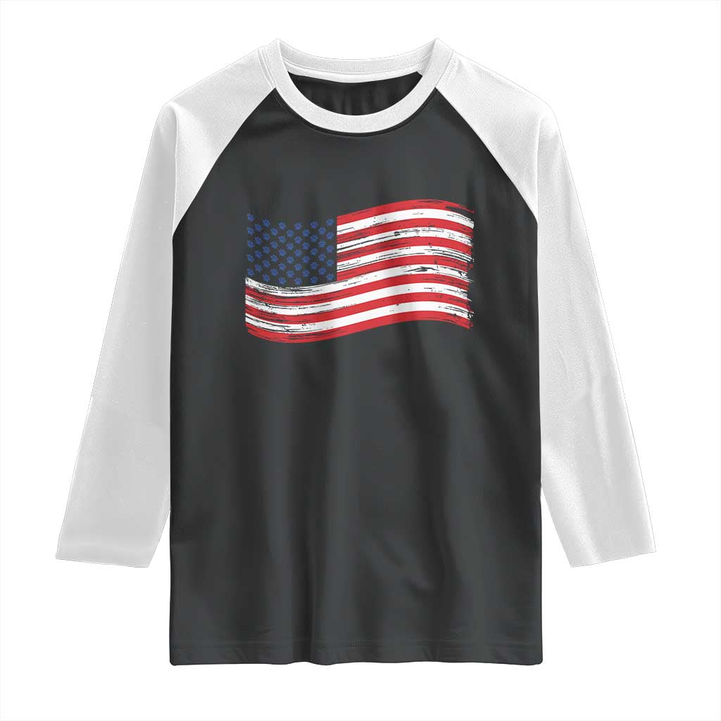 Vintage Patriotic American Flag Dog And Cat Paw Raglan Shirt Gift For Pet Lover TS12 Black White Print Your Wear