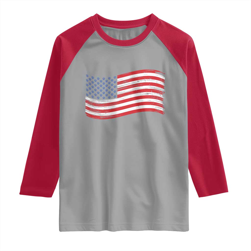 Vintage Patriotic American Flag Dog And Cat Paw Raglan Shirt Gift For Pet Lover TS12 Sport Gray Red Print Your Wear