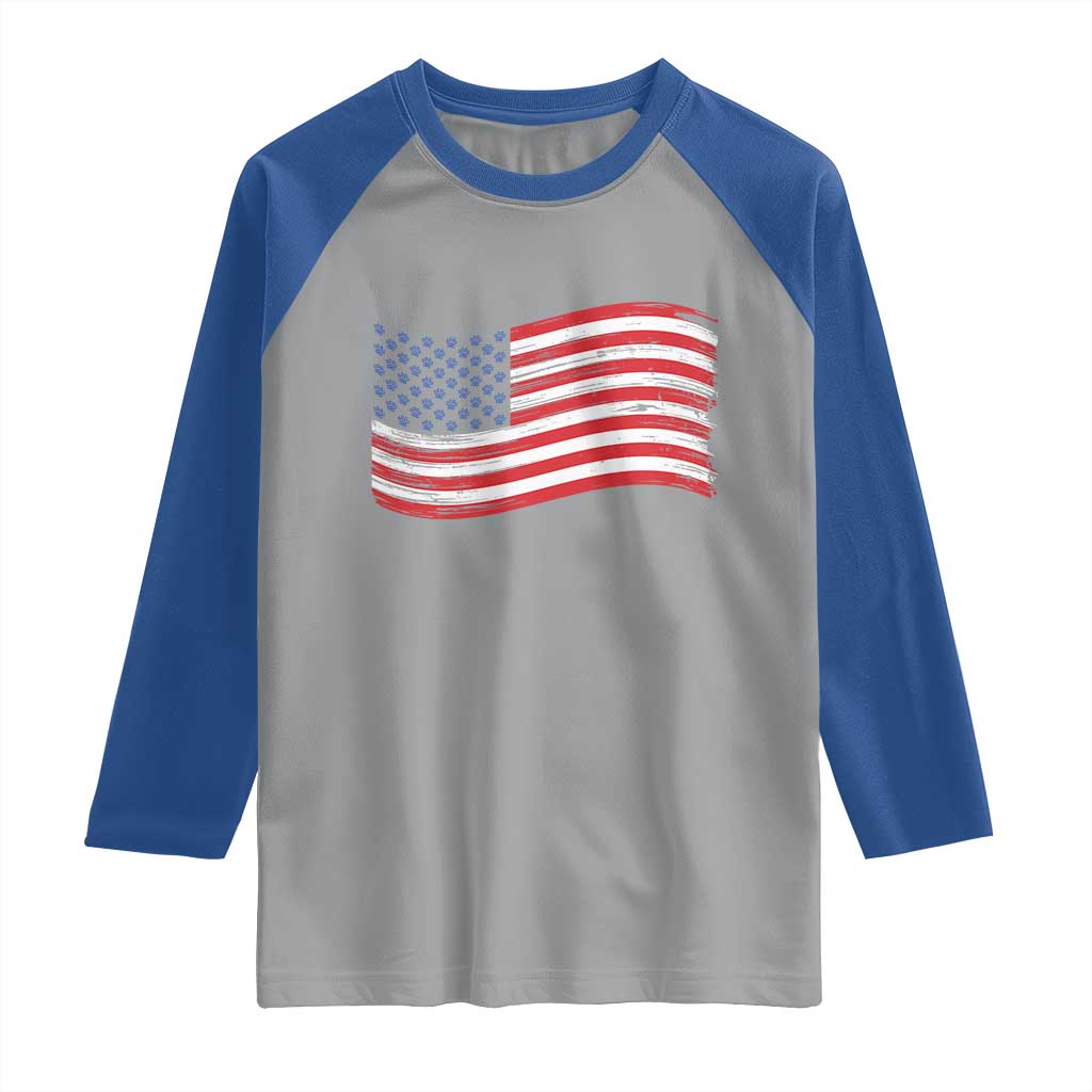 Vintage Patriotic American Flag Dog And Cat Paw Raglan Shirt Gift For Pet Lover TS12 Sport Gray Royal Print Your Wear