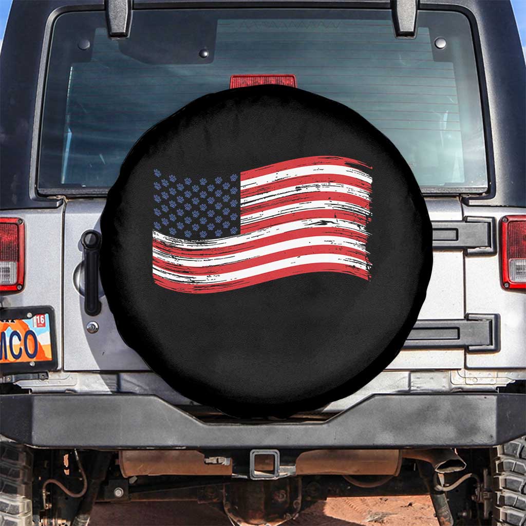 Vintage Patriotic American Flag Dog And Cat Paw Spare Tire Cover Gift For Pet Lover TS12 No hole Black Print Your Wear