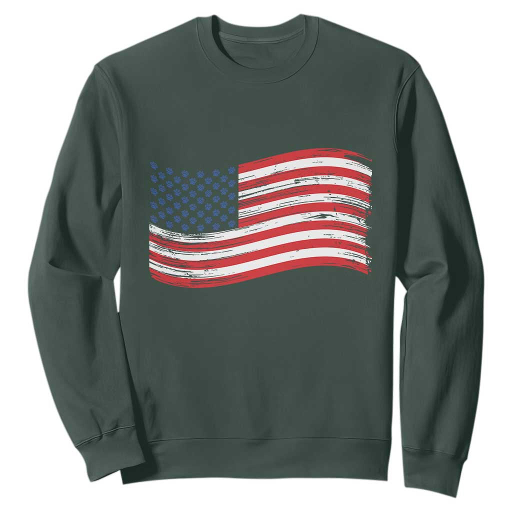 Vintage Patriotic American Flag Dog And Cat Paw Sweatshirt Gift For Pet Lover TS12 Dark Forest Green Print Your Wear