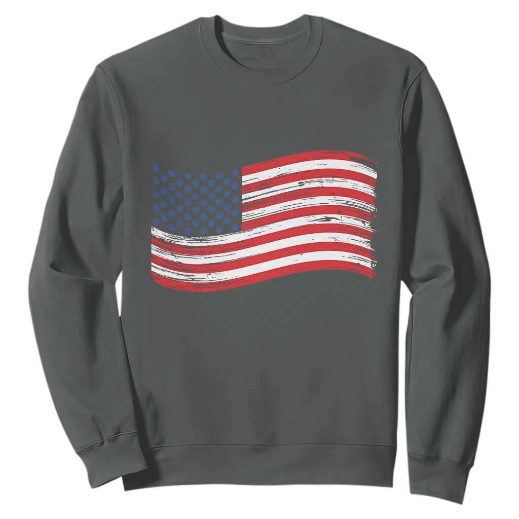 Vintage Patriotic American Flag Dog And Cat Paw Sweatshirt Gift For Pet Lover TS12 Dark Heather Print Your Wear