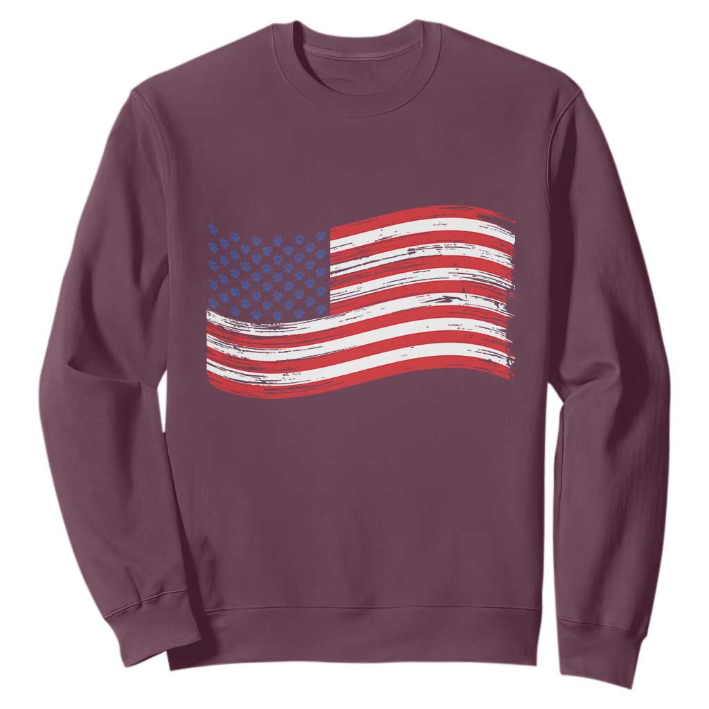 Vintage Patriotic American Flag Dog And Cat Paw Sweatshirt Gift For Pet Lover TS12 Maroon Print Your Wear