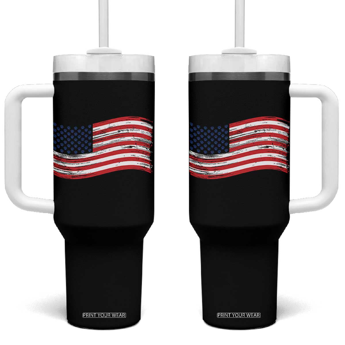 Vintage Patriotic American Flag Dog And Cat Paw Tumbler With Handle Gift For Pet Lover TS12 One Size: 40 oz Black Print Your Wear