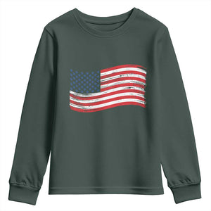 Vintage Patriotic American Flag Dog And Cat Paw Youth Sweatshirt Gift For Pet Lover TS12 Dark Forest Green Print Your Wear