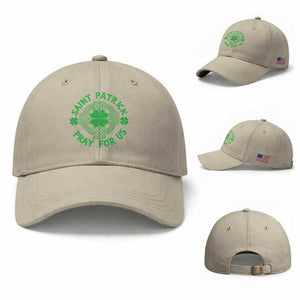 Saint Patrick Pray For Us Baseball Cap St Patricks Day Celtic Cross TS12 Baseball Cap Universal Fit Beige Print Your Wear