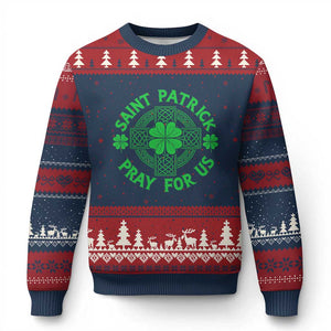 Saint Patrick Pray For Us Ugly Christmas Sweater St Patricks Day Celtic Cross TS12 Navy Red Print Your Wear