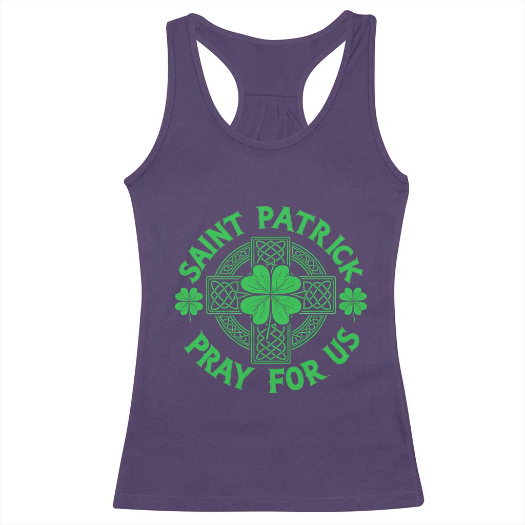Saint Patrick Pray For Us Racerback Tank Top St Patricks Day Celtic Cross TS12 Purple Print Your Wear