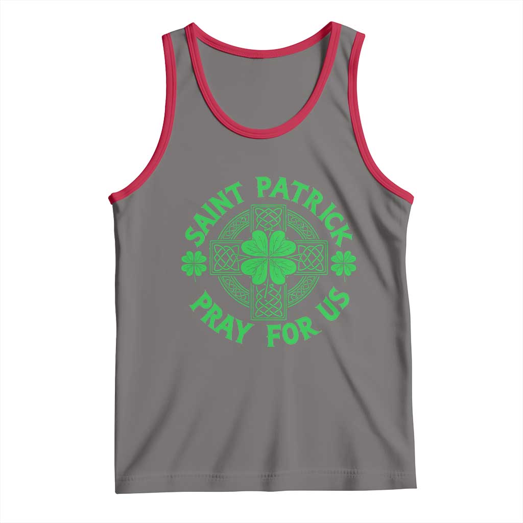 Saint Patrick Pray For Us Tank Top St Patricks Day Celtic Cross TS12 Deep Heather Red Print Your Wear