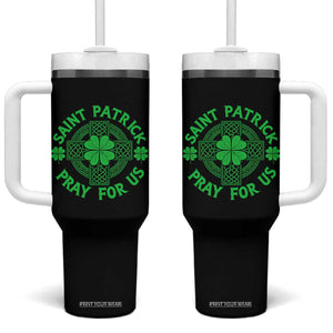 Saint Patrick Pray For Us Tumbler With Handle St Patricks Day Celtic Cross TS12 One Size: 40 oz Black Print Your Wear