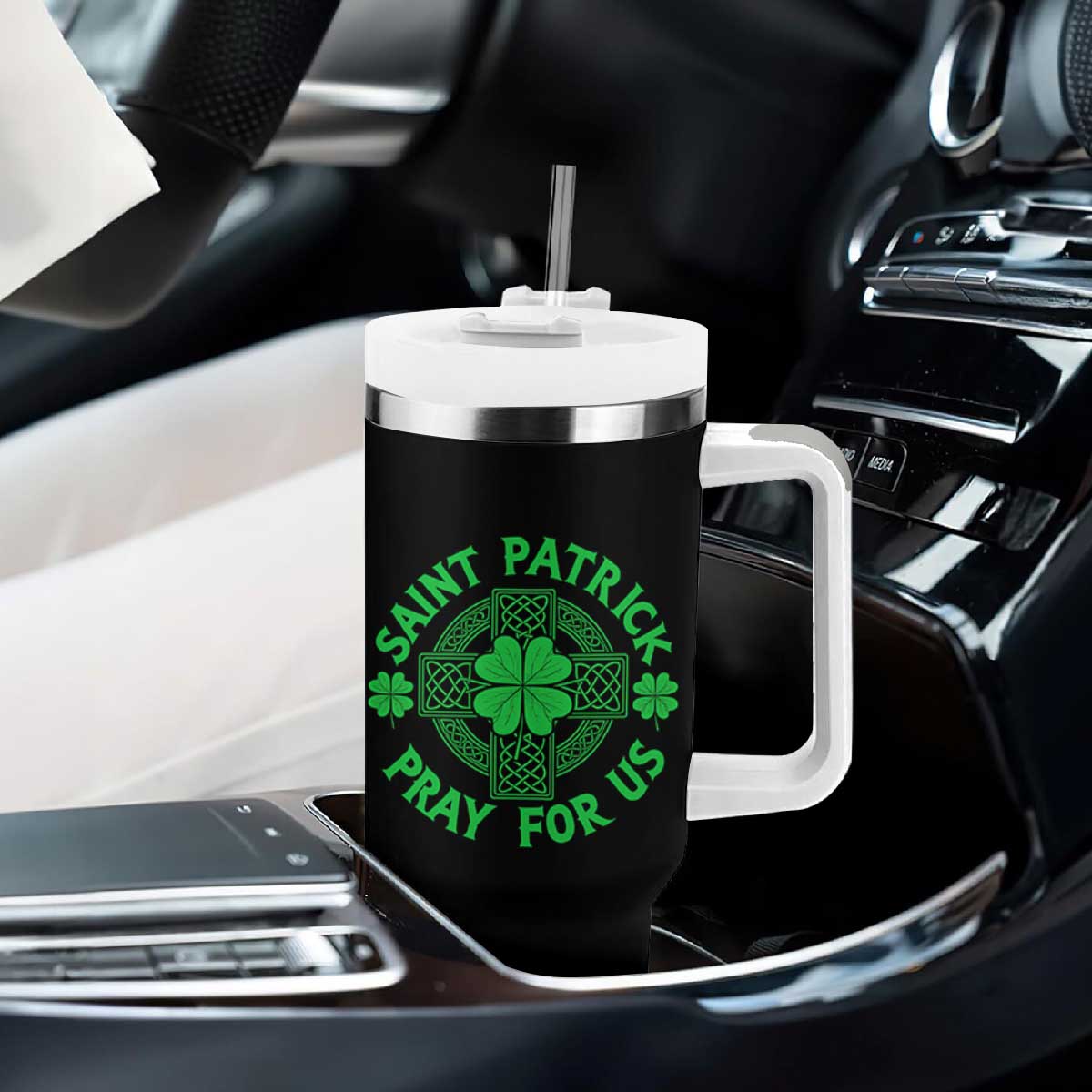 Saint Patrick Pray For Us Tumbler With Handle St Patricks Day Celtic Cross TS12 Print Your Wear