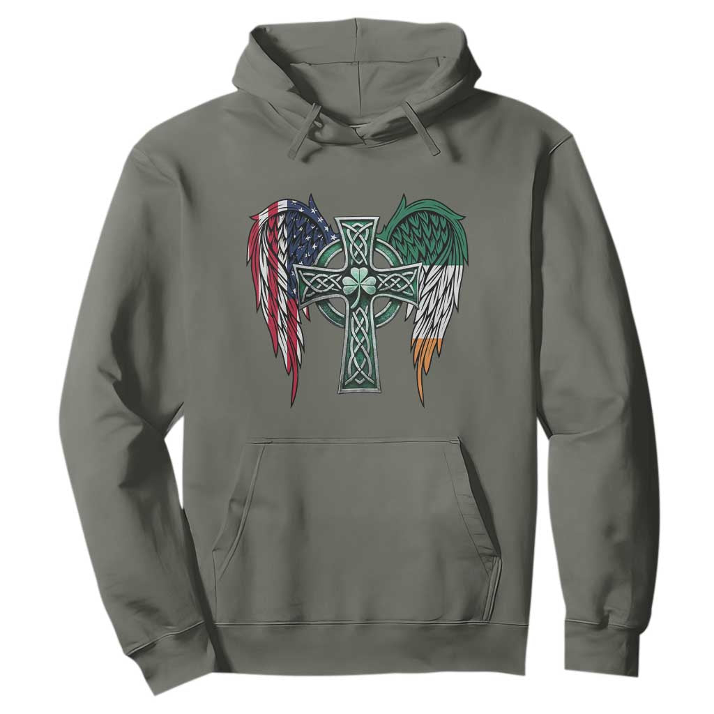 Patriotic Irish American Cross Hoodie St Patricks Day Religious Gift TS12 Military Green Print Your Wear