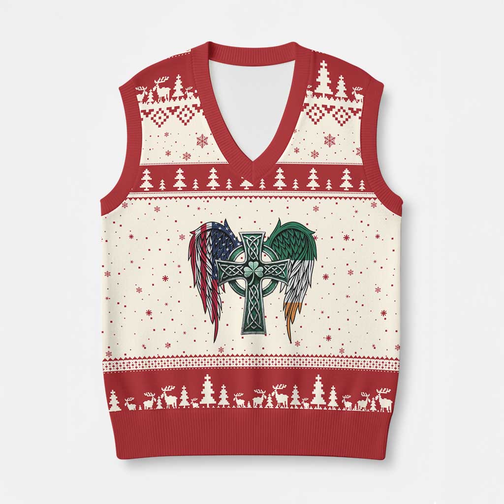 Patriotic Irish American Cross V-Neck Knit Sweater Vest St Patricks Day Religious Gift TS12 Beige Red Print Your Wear