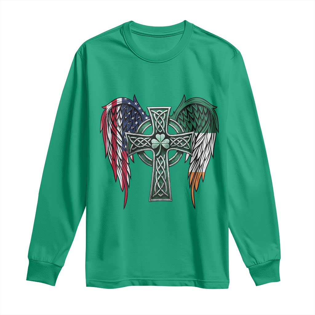 Patriotic Irish American Cross Long Sleeve Shirt St Patricks Day Religious Gift TS12 Irish Green Print Your Wear
