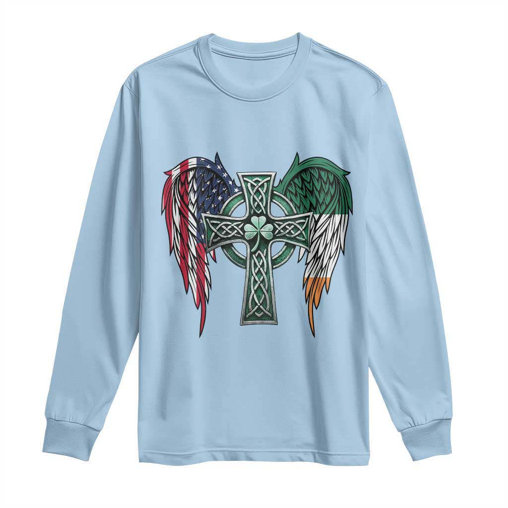 Patriotic Irish American Cross Long Sleeve Shirt St Patricks Day Religious Gift TS12 Light Blue Print Your Wear