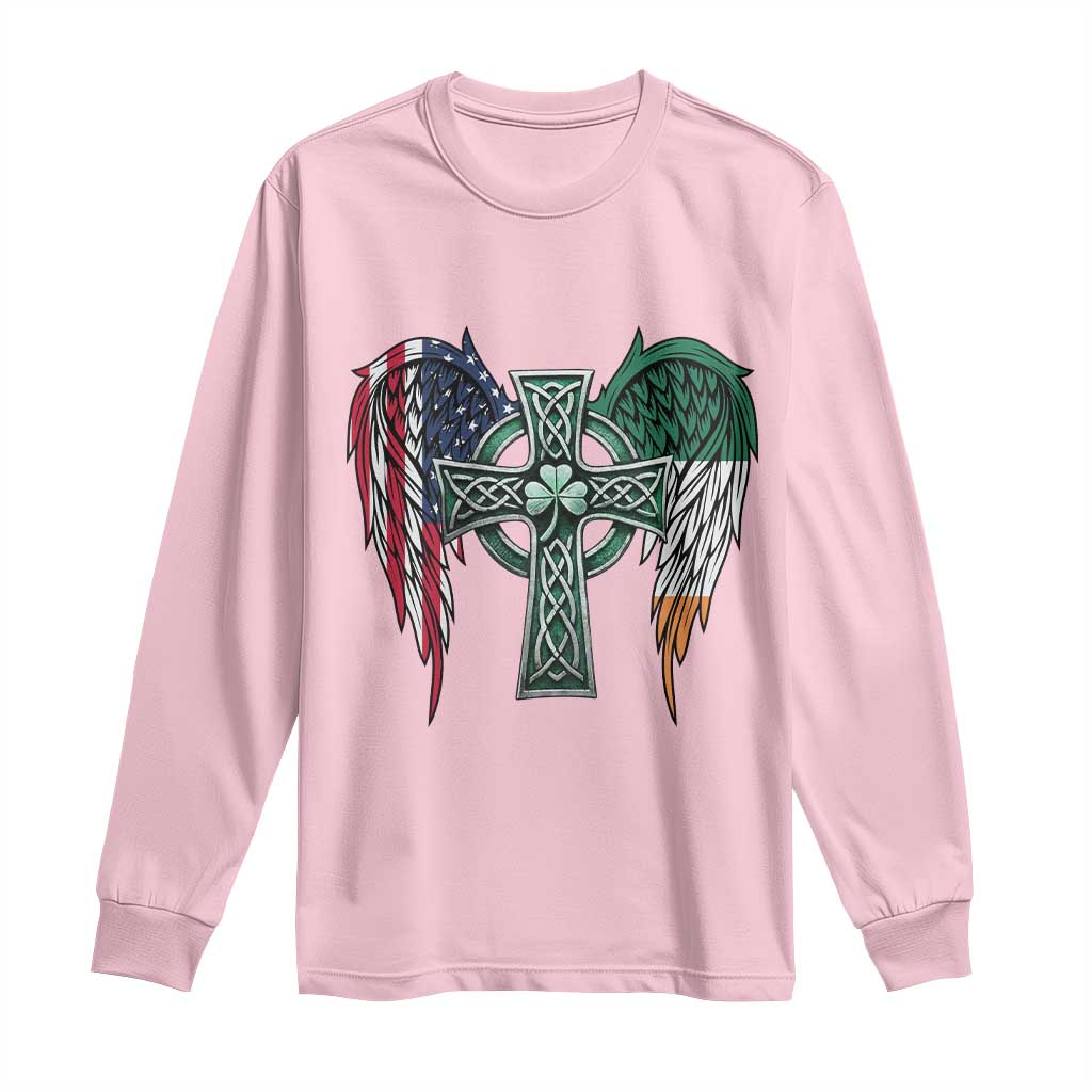 Patriotic Irish American Cross Long Sleeve Shirt St Patricks Day Religious Gift TS12 Light Pink Print Your Wear