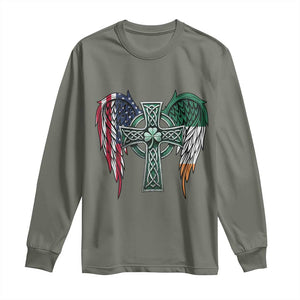 Patriotic Irish American Cross Long Sleeve Shirt St Patricks Day Religious Gift TS12 Military Green Print Your Wear