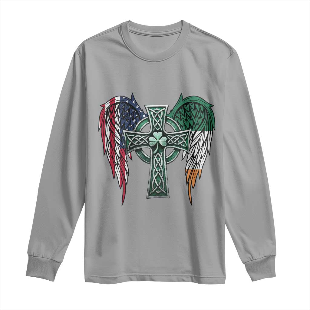 Patriotic Irish American Cross Long Sleeve Shirt St Patricks Day Religious Gift TS12 Sport Gray Print Your Wear