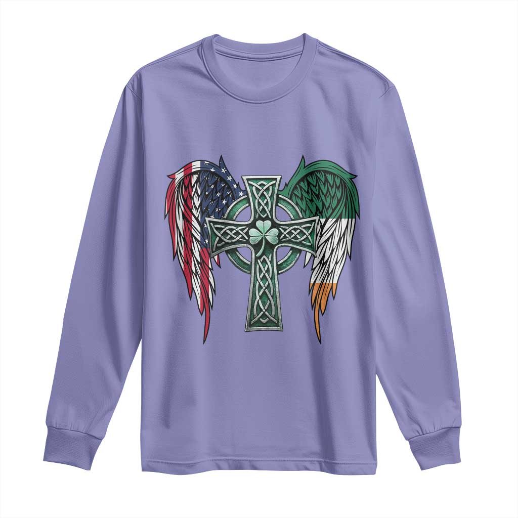 Patriotic Irish American Cross Long Sleeve Shirt St Patricks Day Religious Gift TS12 Violet Print Your Wear